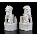 2 Blanc de Chine porcelain temple lions