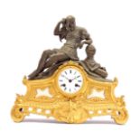 French zamak with bronze and marble 19th century mantel clock