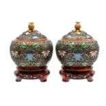 2 Chinese cloisonne beautifully decorated lidded jars