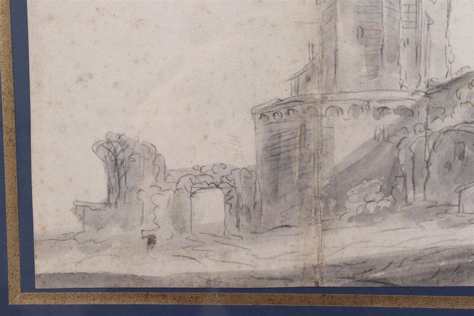 Anonymous, study drawing of a dilapidated castle - Image 2 of 6