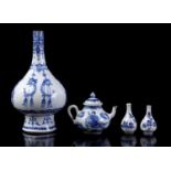 Chinese porcelain bottle, teapot and 2 bibelotjes