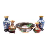 Cloissone bowl and 4 vases