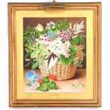 Signed J Clapham, Still life with wicker basket with flowers