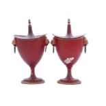 2 pewter red lacquered Louis Seize chestnut vases