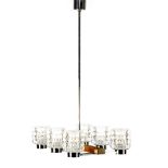 1960s wenge veneer and chrome-plated metal 6-light hanging lamp