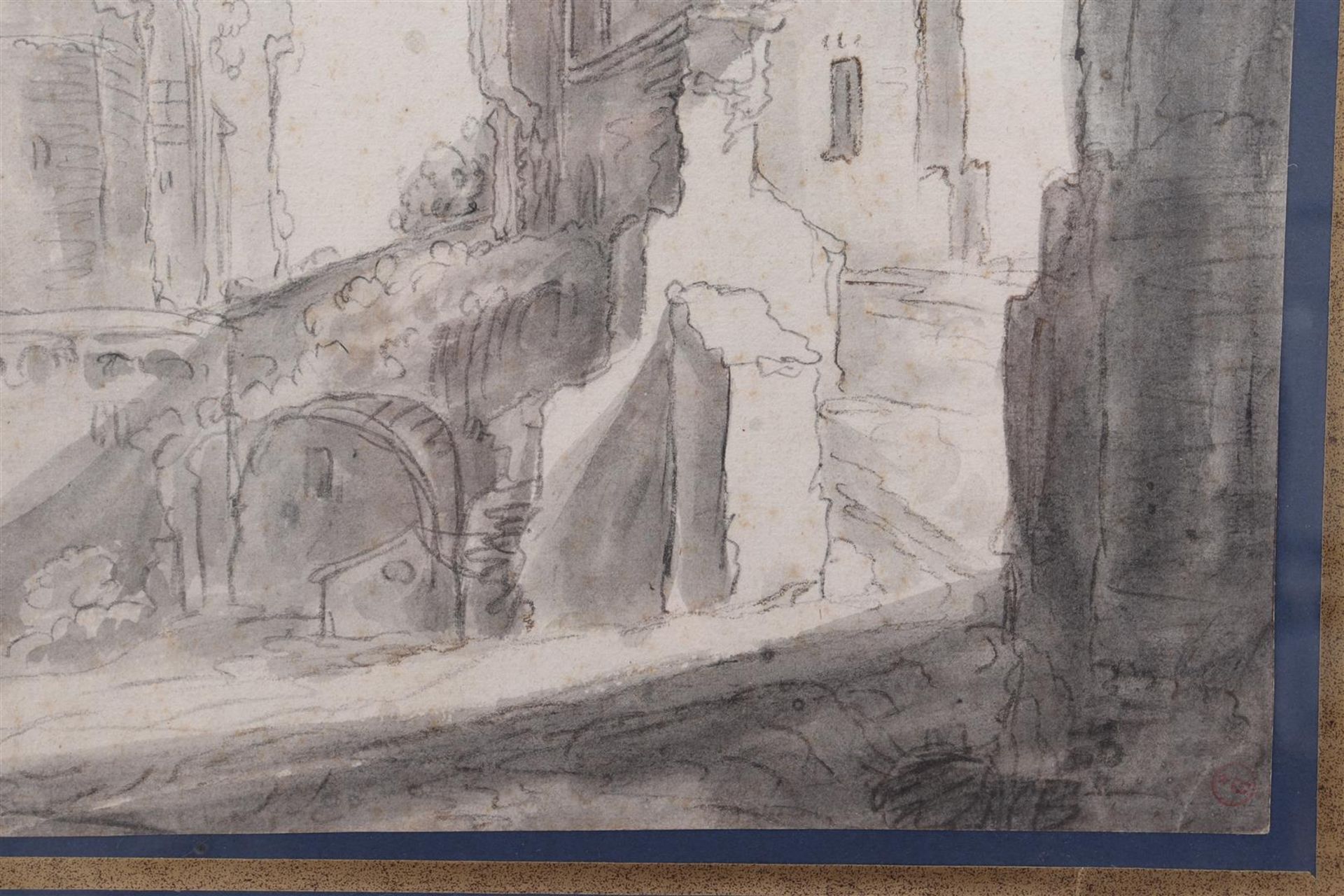 Anonymous, study drawing of a dilapidated castle - Image 3 of 6