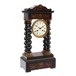 Blackened wooden Napoleon III column mantel clock