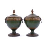 2 pewter green lacquered Louis Seize chestnut vases