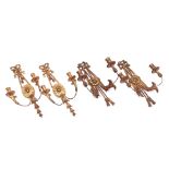 4 Louis Seize wooden bronze colored 2-light wall chandeliers