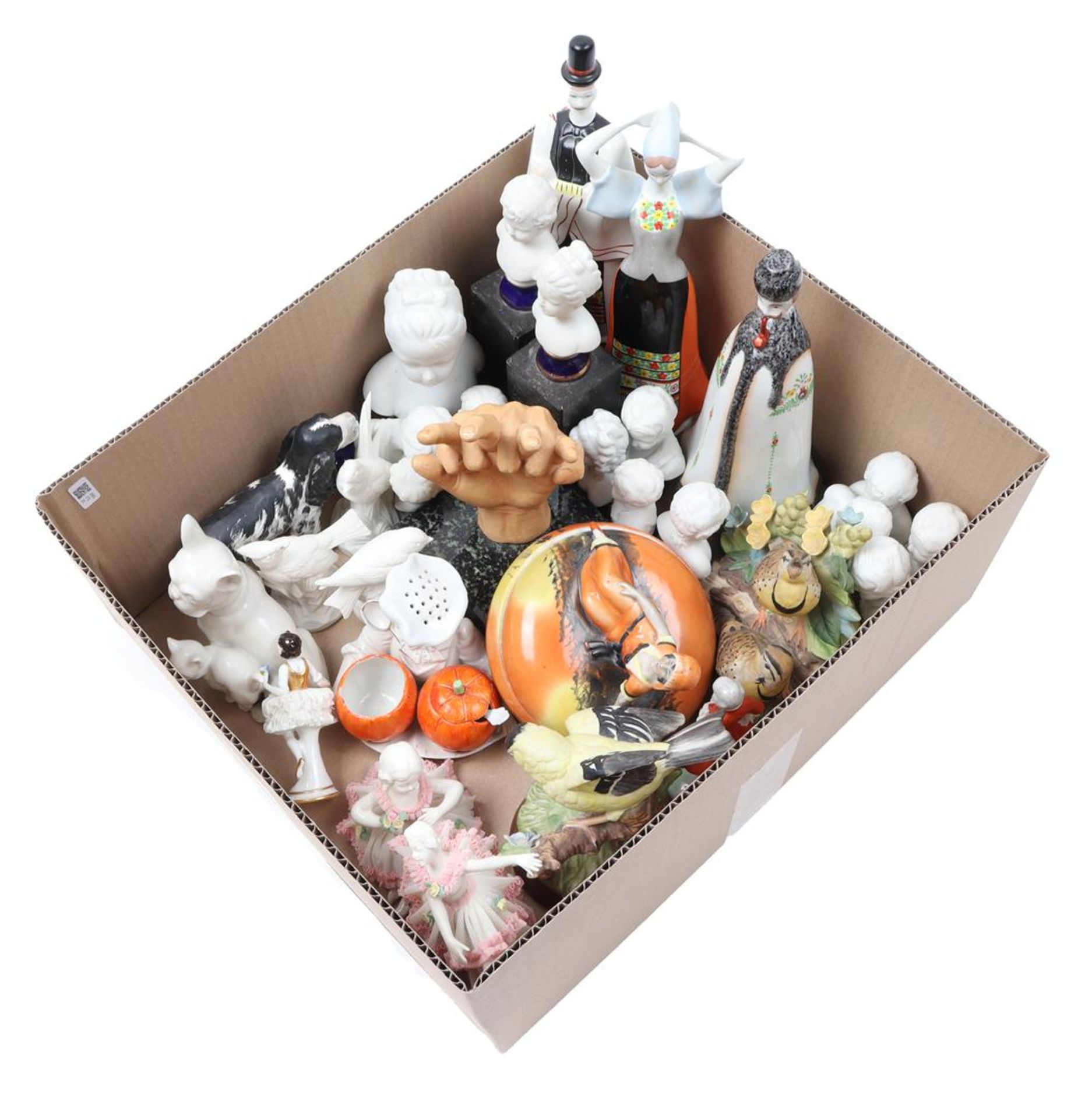 Box with various porcelain figurines