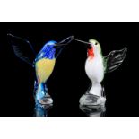 2 glass ornamental birds