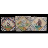 3 glazed earthenware square tiles