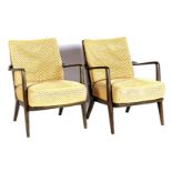 2 dark stained armchairs
