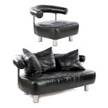 Leather two-seater sofa and armchair