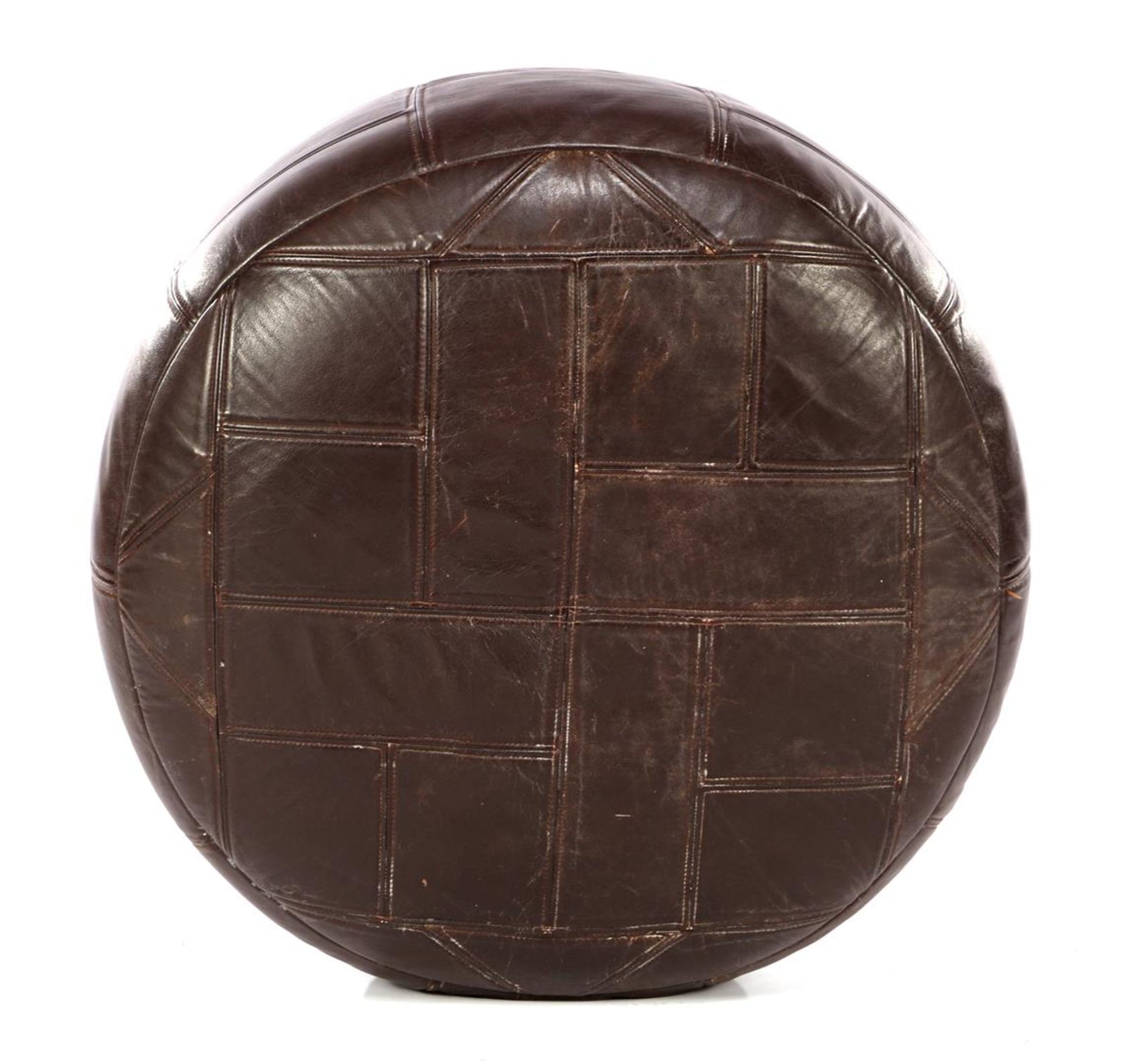 Brown leather patchwork pouf - Image 2 of 2