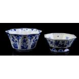 2 Porceleyne Fles flower pots with blue floral decor