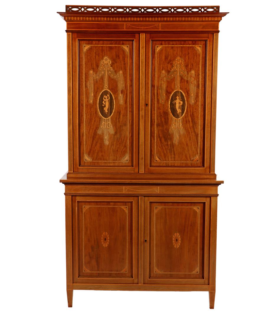 2-piece walnut veneer Louis Seize-style cupboard