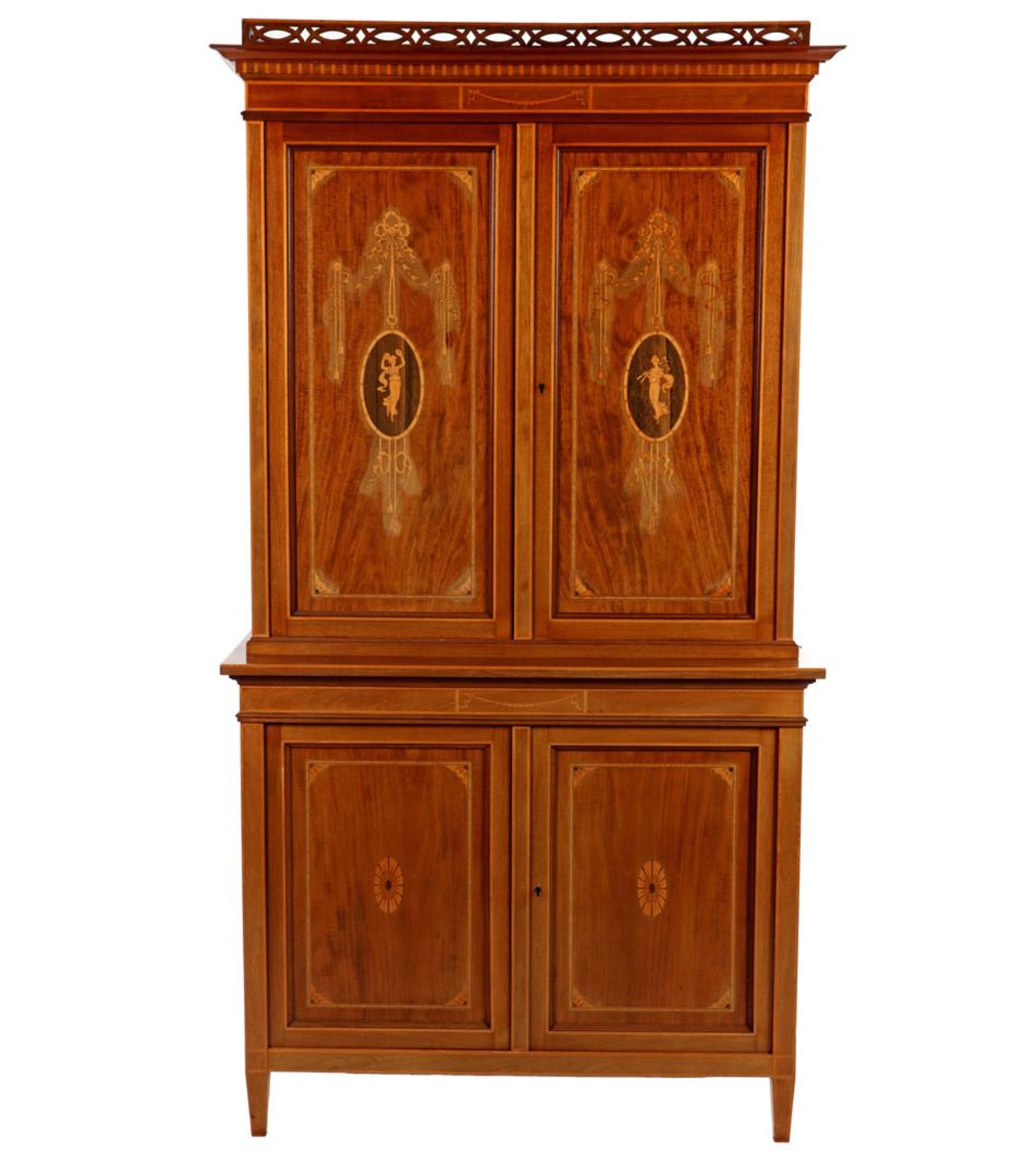 2-piece walnut veneer Louis Seize-style cupboard