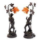 2 bronze-colored table lamps