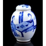 Blue and white egg-shaped porcelain tea caddy