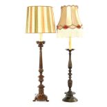 2 bronze-coloured metal floor table lamps