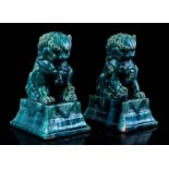 2 earthenware temple lions