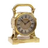 Heavy 1960s table clock in brass case with compass