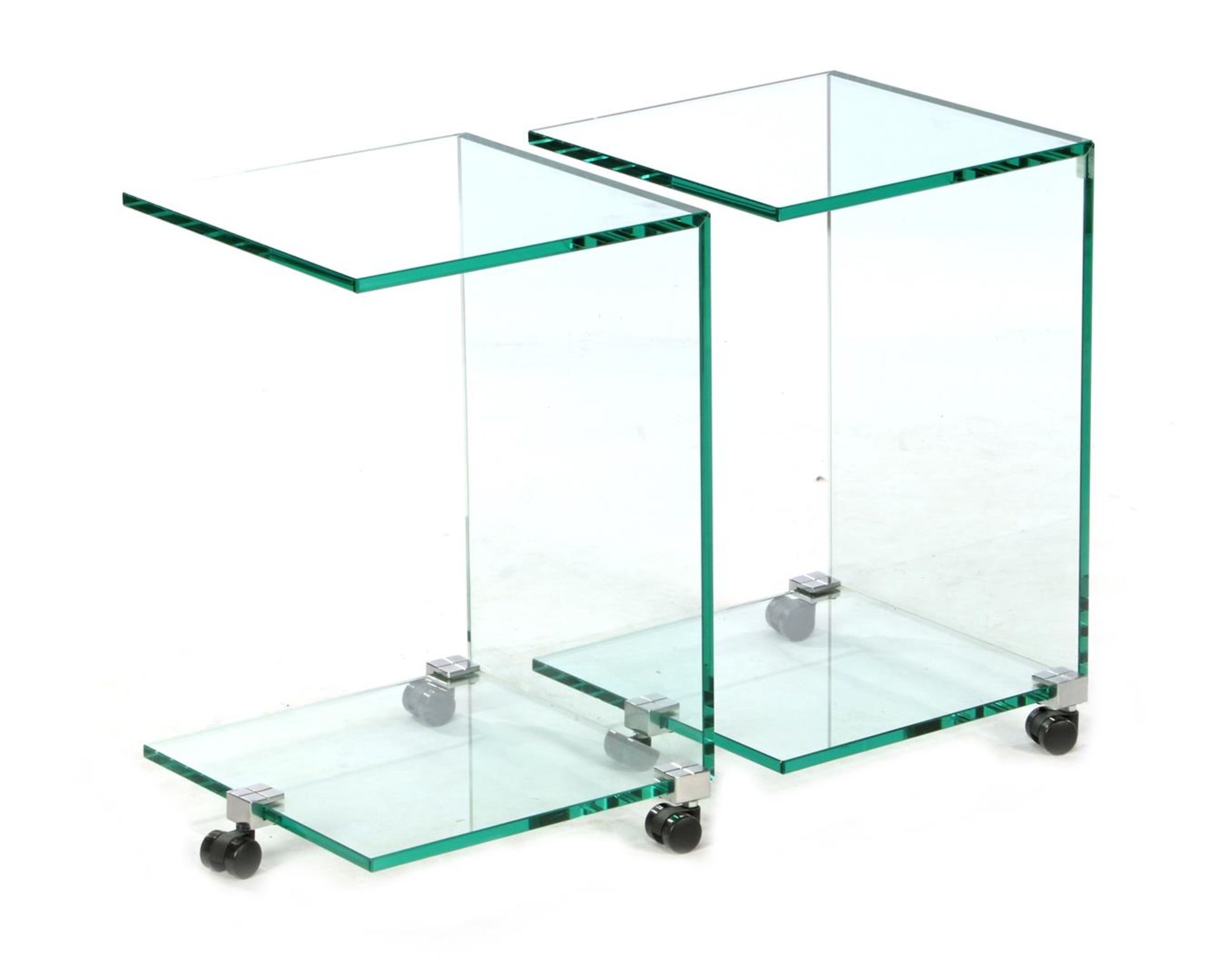 2 glass mobile tables 