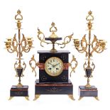 French marble 3-piece mantel clock