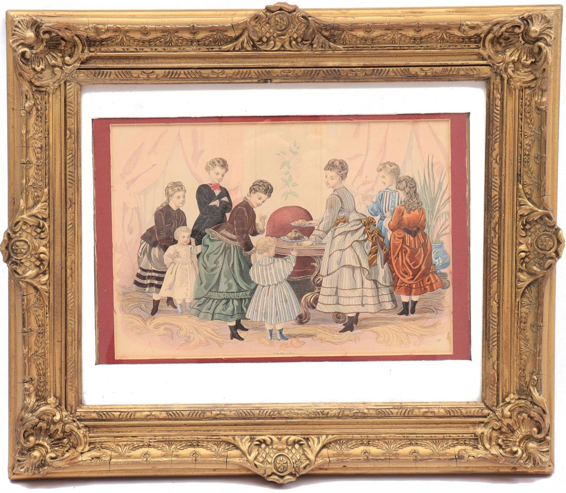 Old French color lithograph in classic frame