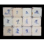 12 glazed earthenware tiles