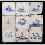 9 glazed earthenware tiles