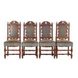 4 oak richly decorated Mechelen dining room chairs