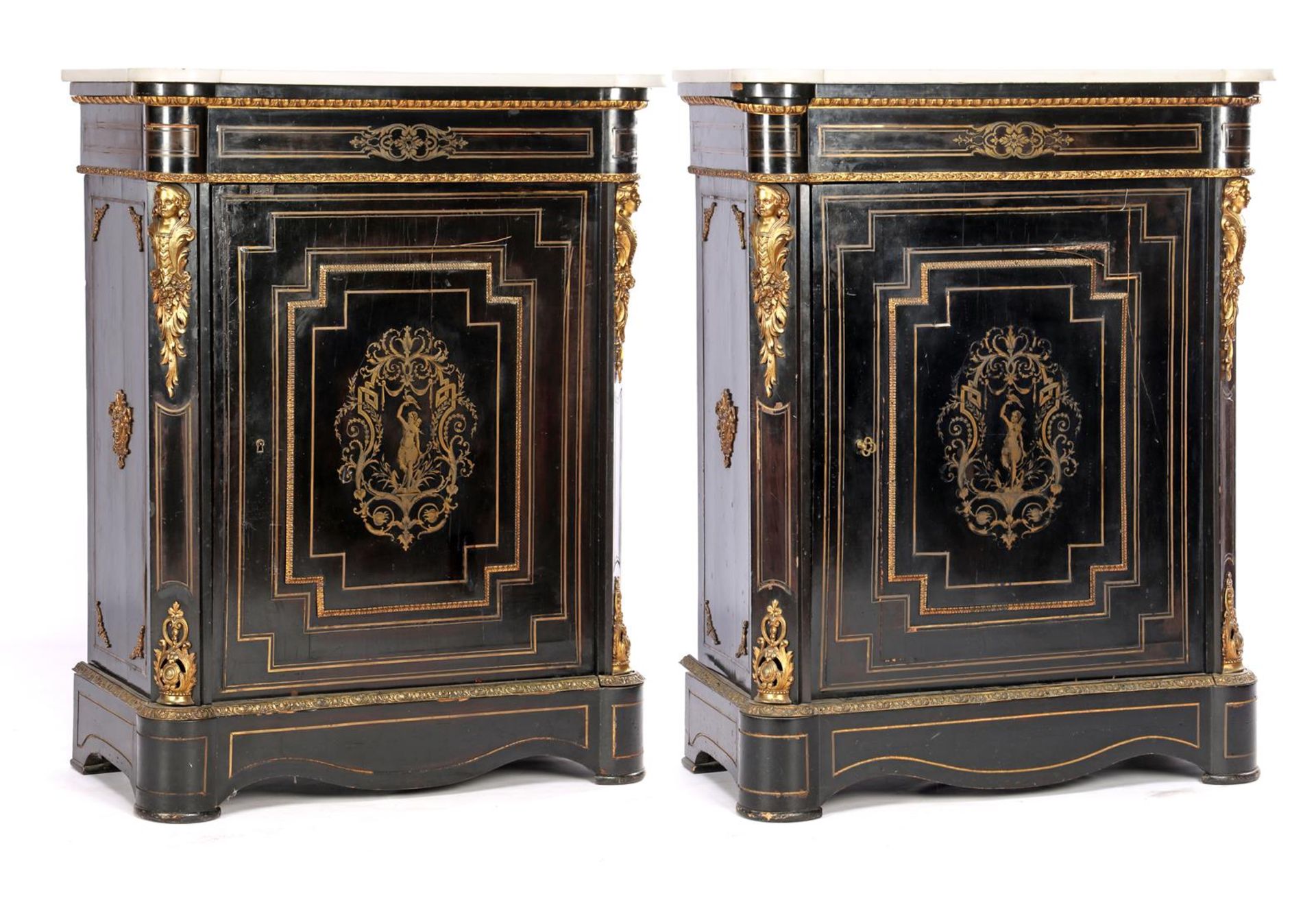 2 Napoleon III Boulle style 1-door wall cabinets