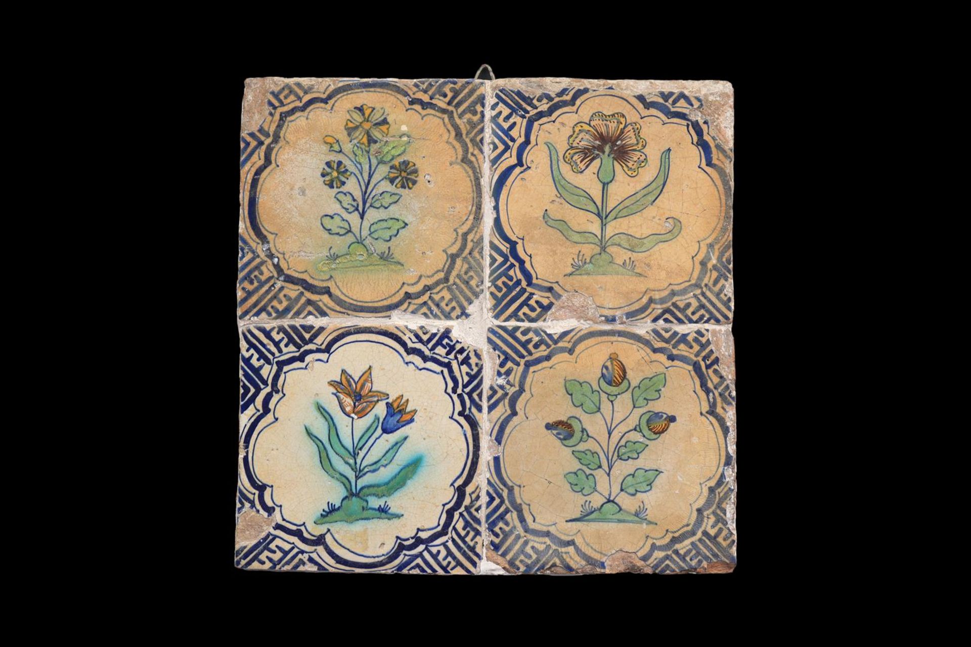 4 glazed earthenware tiles