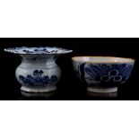 Delft blue and white porcelain spittoon and bowl