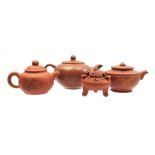 3 earthenware Yixing teapots