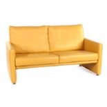 yellow leather 2-seater sofa