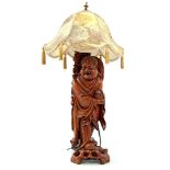 Chinese wooden bombarded table lamp