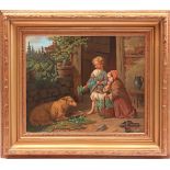 Signed H Lachnit, scene with sheep and children