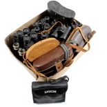 Box of various binoculars