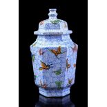 Oriental porcelain hexagonal lidded vase