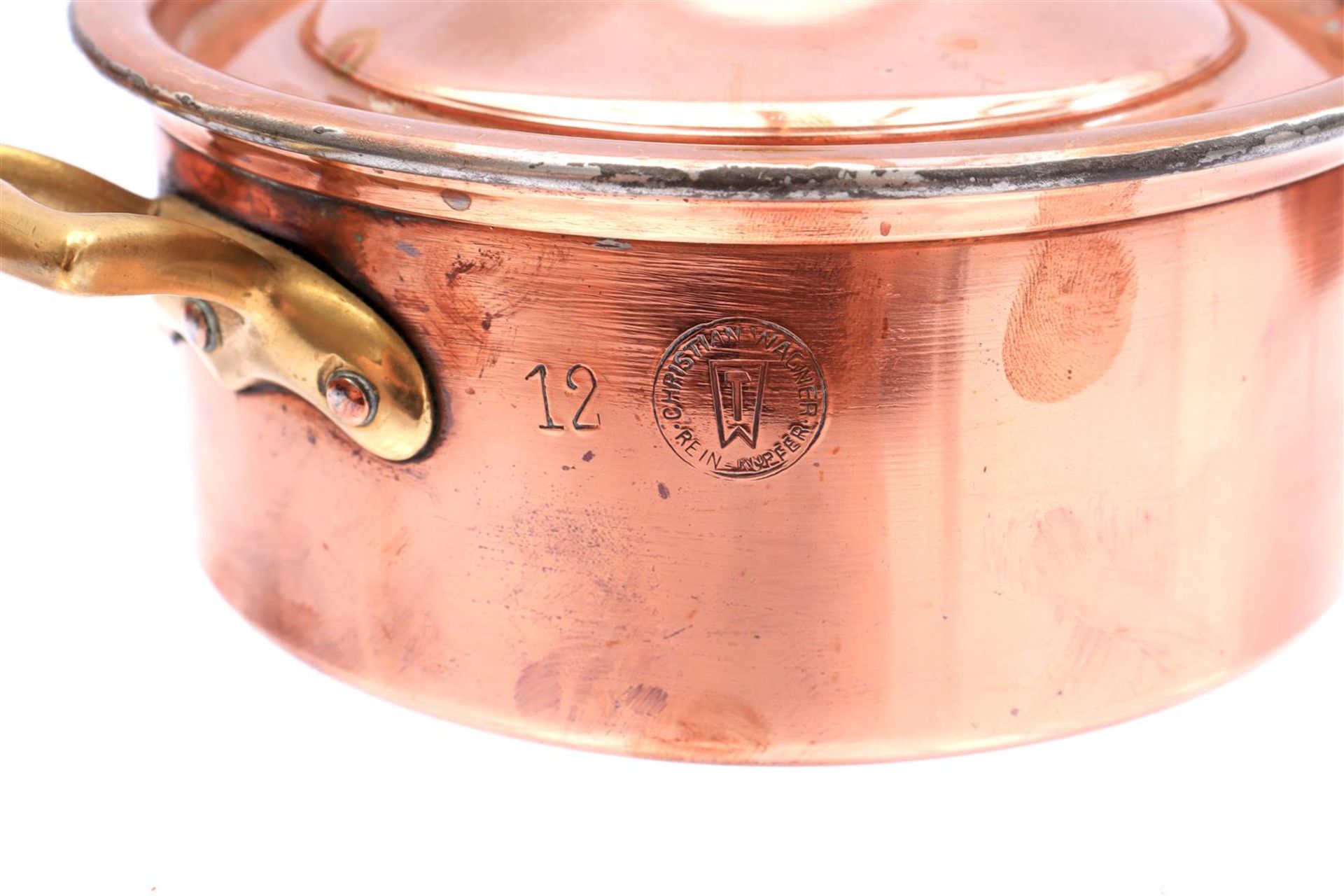 3 red copper lidded pans - Image 2 of 2