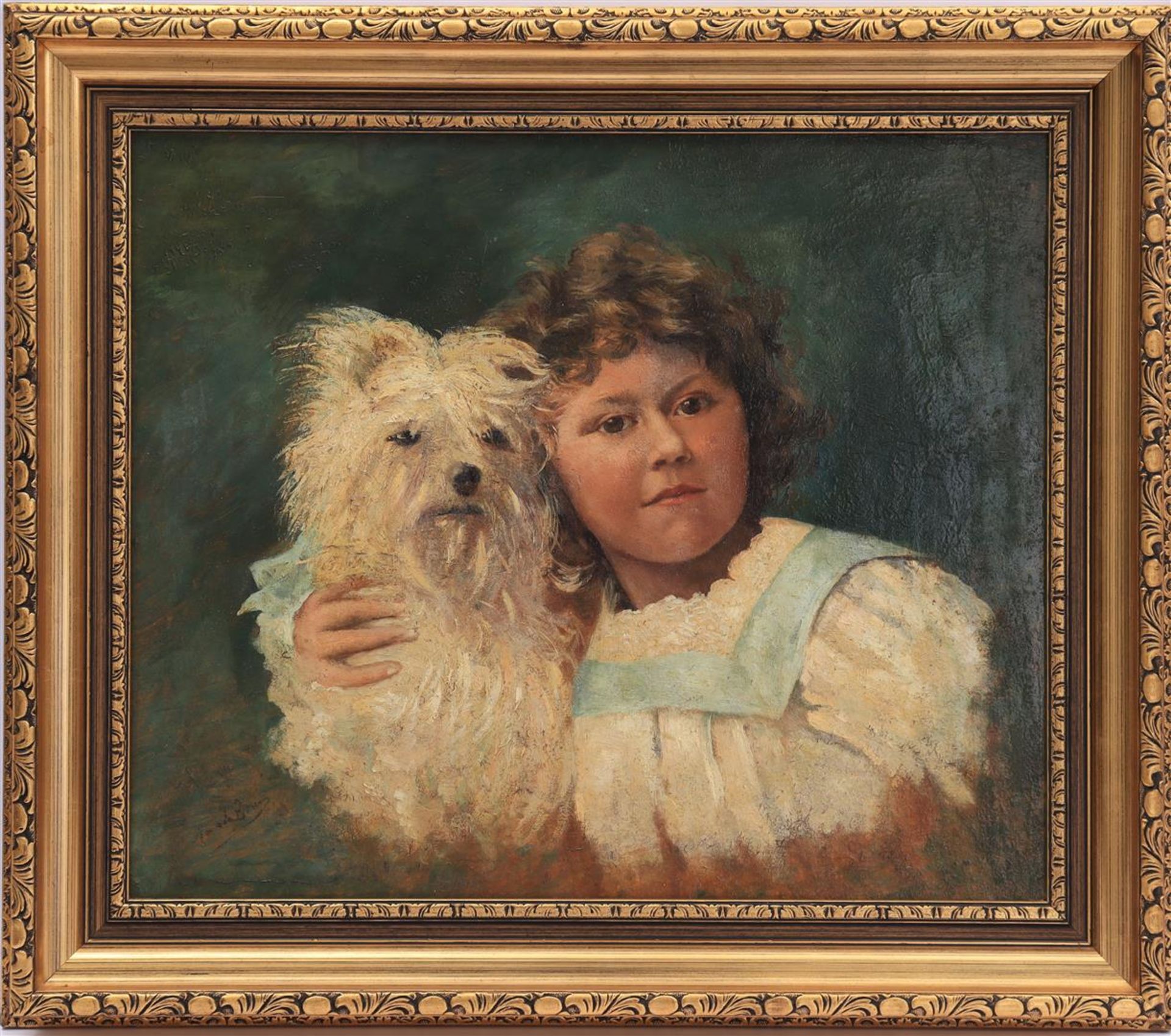 Portrait of child with dog