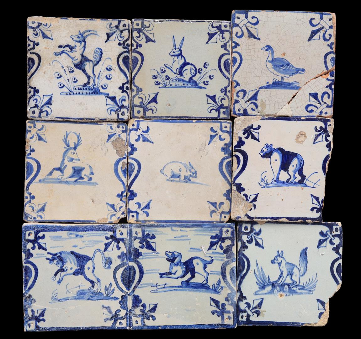 9 glazed earthenware tiles