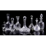 8 various glass and crystal carafes