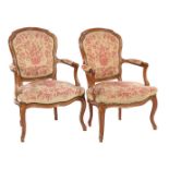 2 walnut color Louis Quinze style armchairs