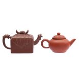 2 earthenware Yixing teapots