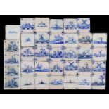 30 glazed earthenware tiles and tile field