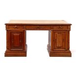 Solid oak decorated 3-part Empire desk